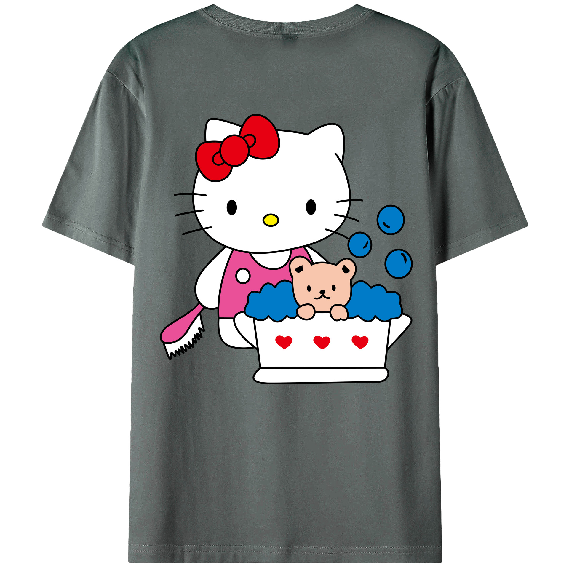 （画像用） Hello Kitty ハローキティ 綿100％ メンズ半袖Tシャツ（バックプリント） 通気性